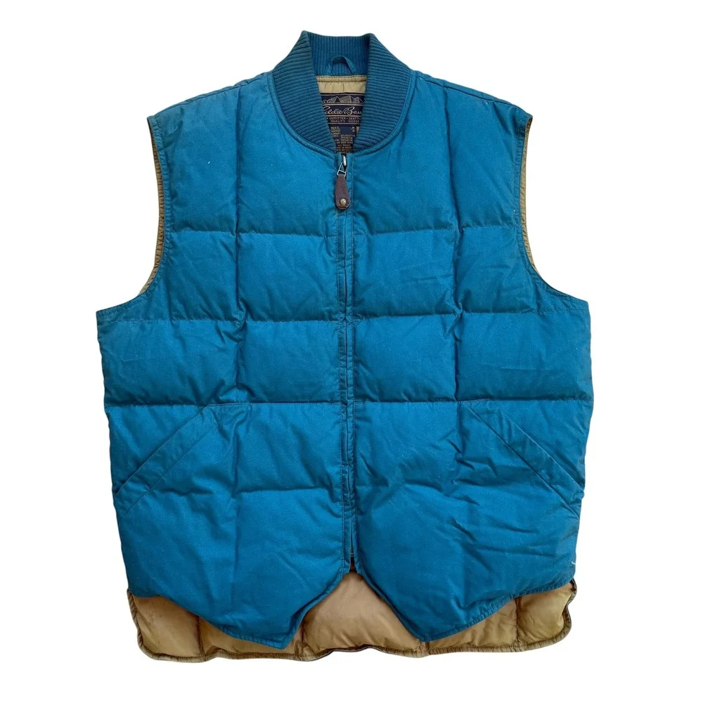 Vintage Eddie Bauer Downlight Goose Down Vest Teal Blue Mens M Quilted Puffer